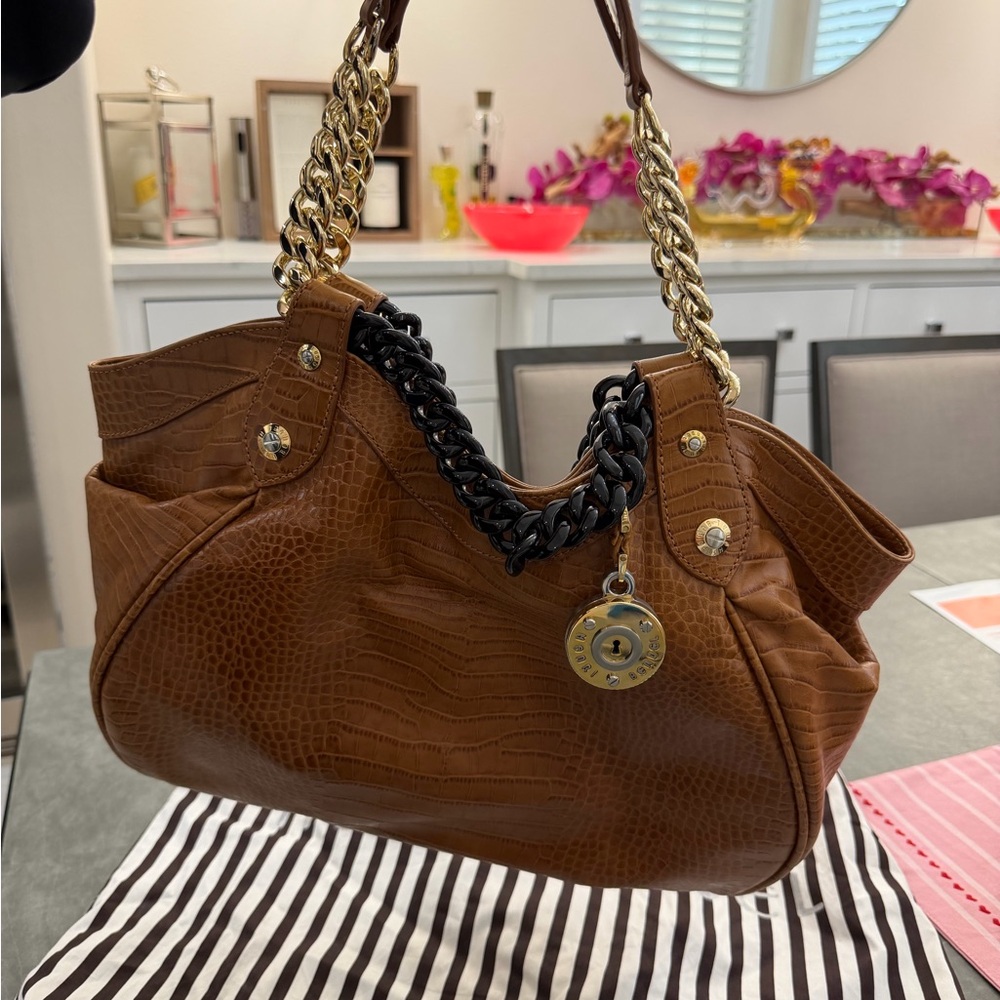 Henri Bendel Tan Crocodile-Embossed Shoulder Bag